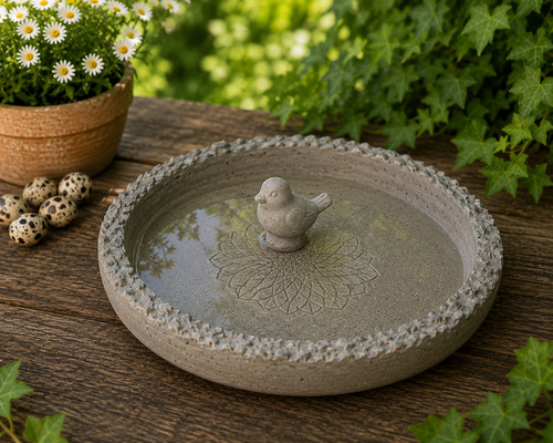 Beton vogeltränke mit vogel - vogeltränke,